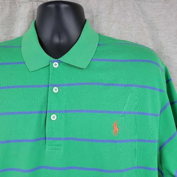 Polo Ralph Lauren Golf Green Blue Stripes Polo Shirt Short Sleeves Men's Large - Picture 2 of 10